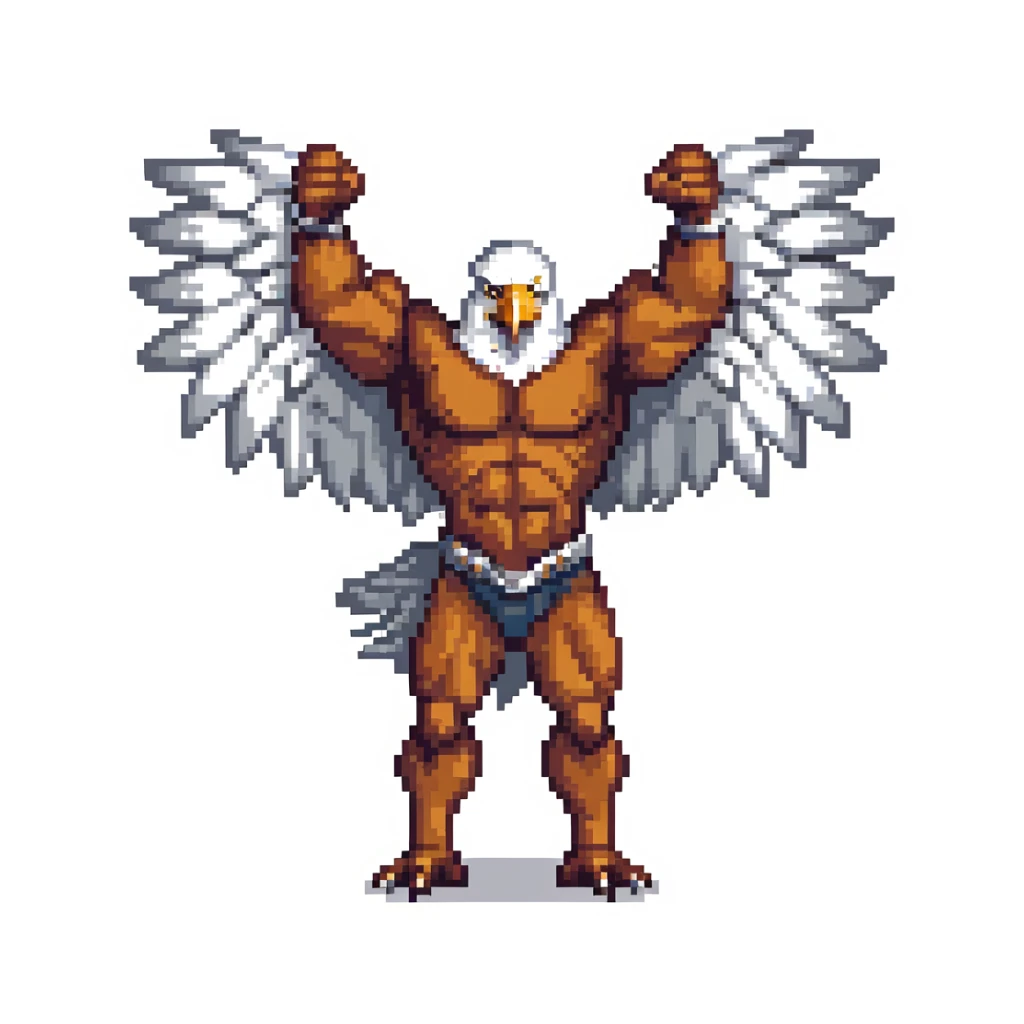 A big muscular eagle with big human hands and arms sticker