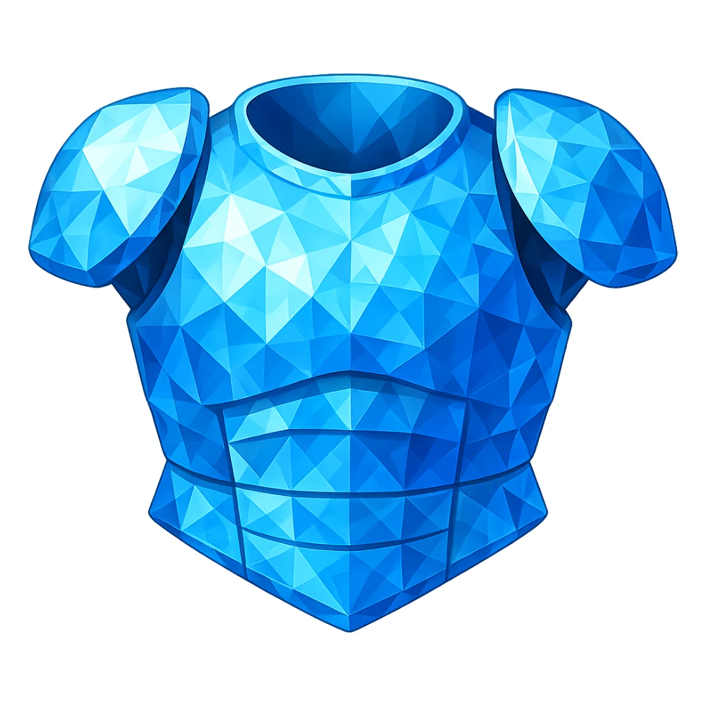 Transform this silver platebody into a diamond platebody with a blue, crystalline, faceted appearance, keeping the same shape and style. The style should resemble emoji style with a transparent background. sticker