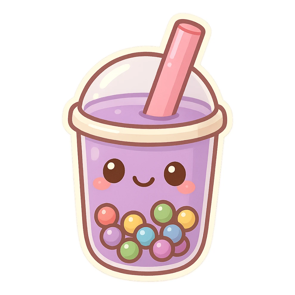 Purple pearl milk tea with rainbow boba, cute and exaggerated Q version sticker style sticker