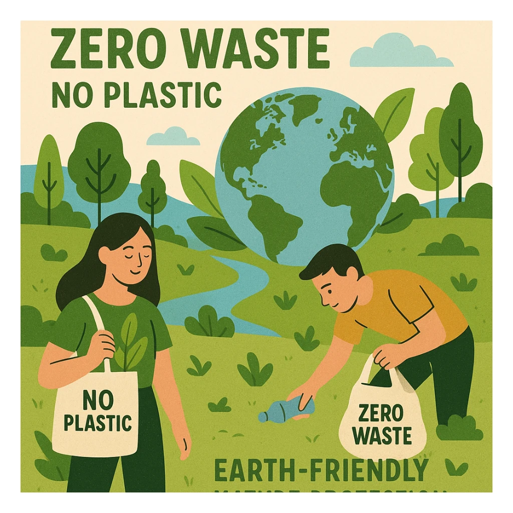 zero waste, no plastic, earth-friendly, clean environment, nature protection sticker