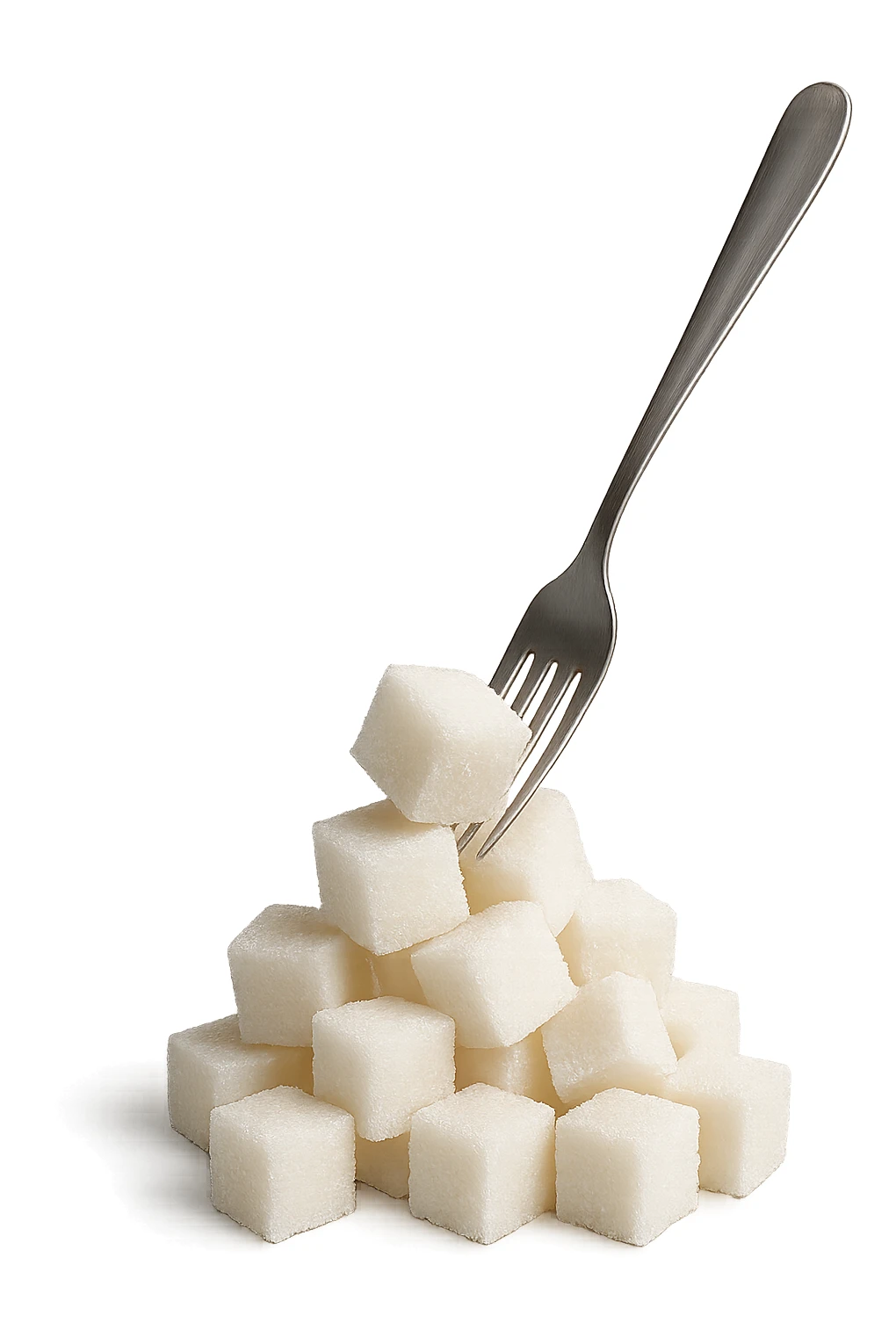monagna di zollette di zucchero con una forchetta appizzata sopra, iperrealistico 4k sticker
