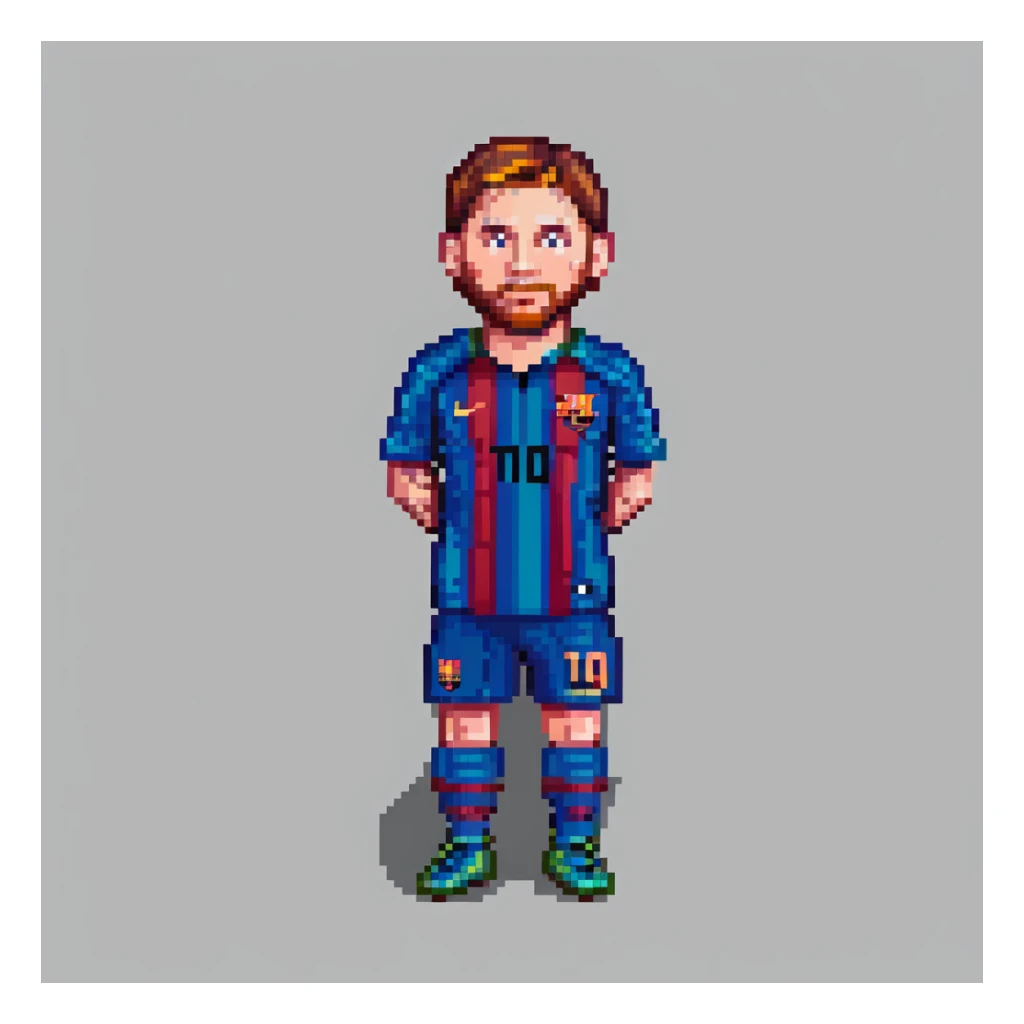 Lionel Messi in football uniform, pixel art style, simple background sticker