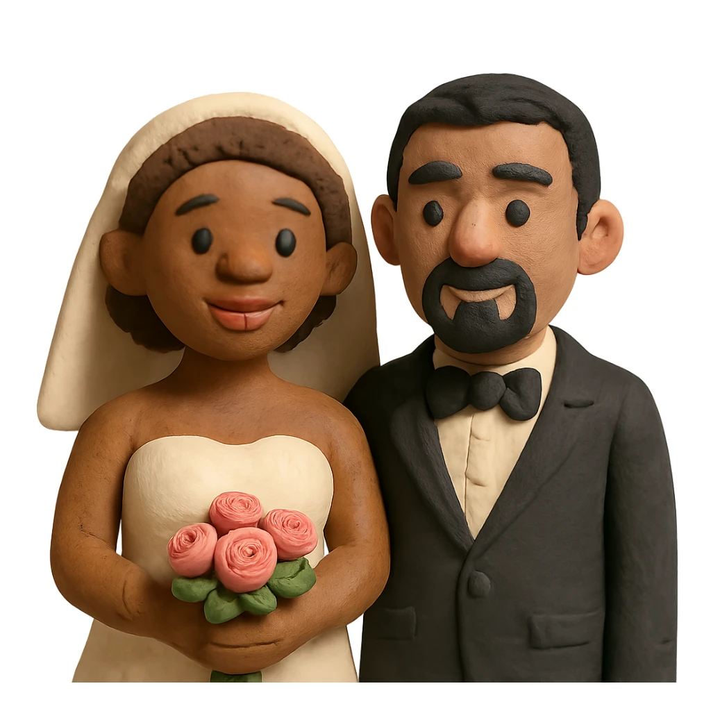 light-skinned African American bride and light-skinned groom with black goatee in a tuxedo sticker