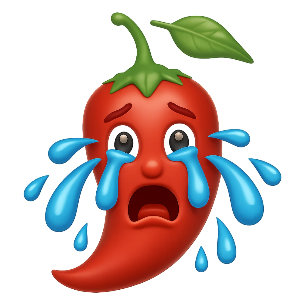 Add more large blue tears to the crying chili pepper, keep the background transparent. The style should resemble the original chili pepper crying illustration with transparent background. sticker