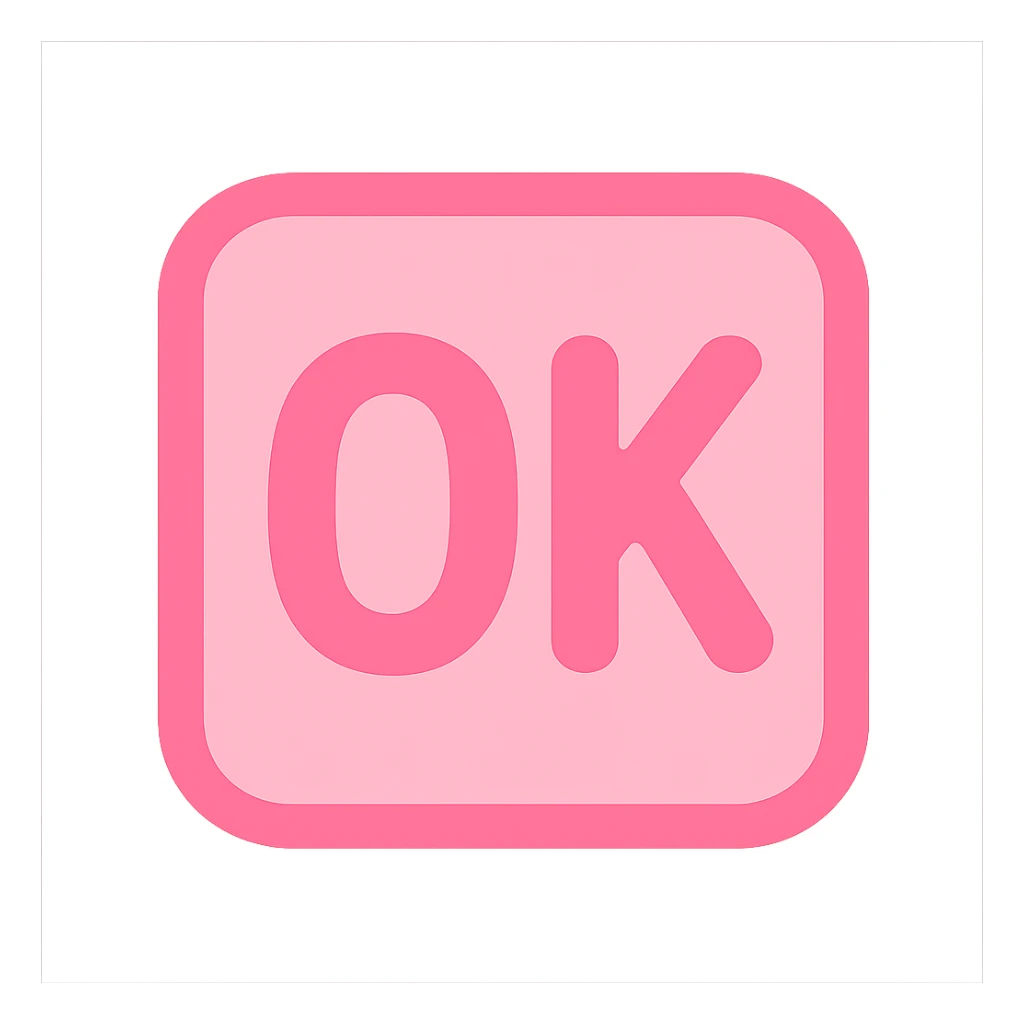pink square with rounded 'OK' text sticker