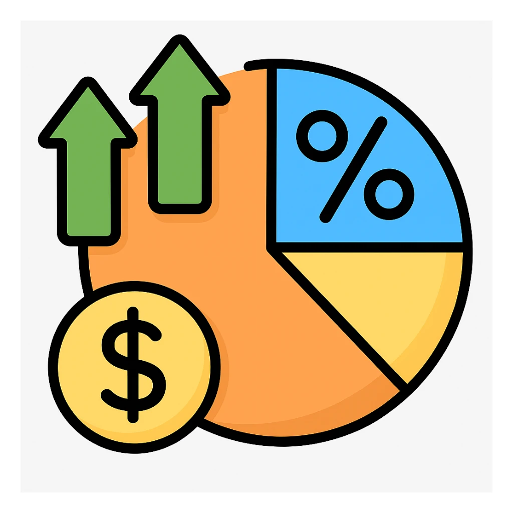 emoji of a pie chart with arrows and a dollar sign with more variations sticker