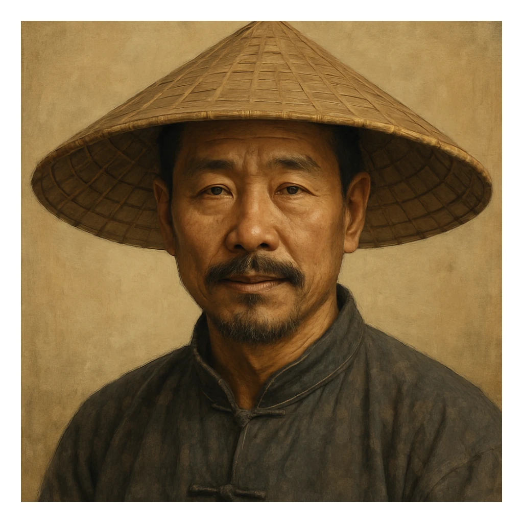 chinese man wearing rice paddy hat, style 3 sticker