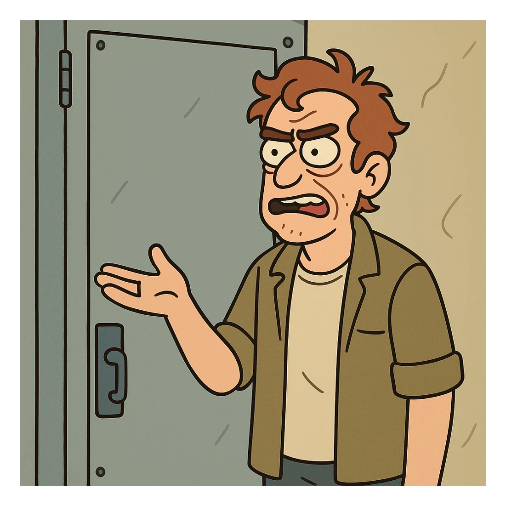 a metal door, cartoon style sticker