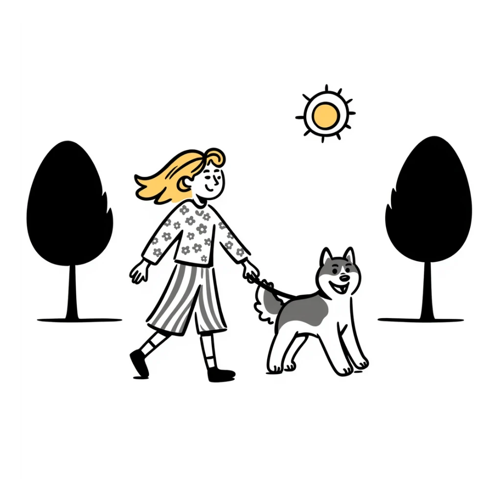 Blonde woman walking a happy Siberian husky  sticker