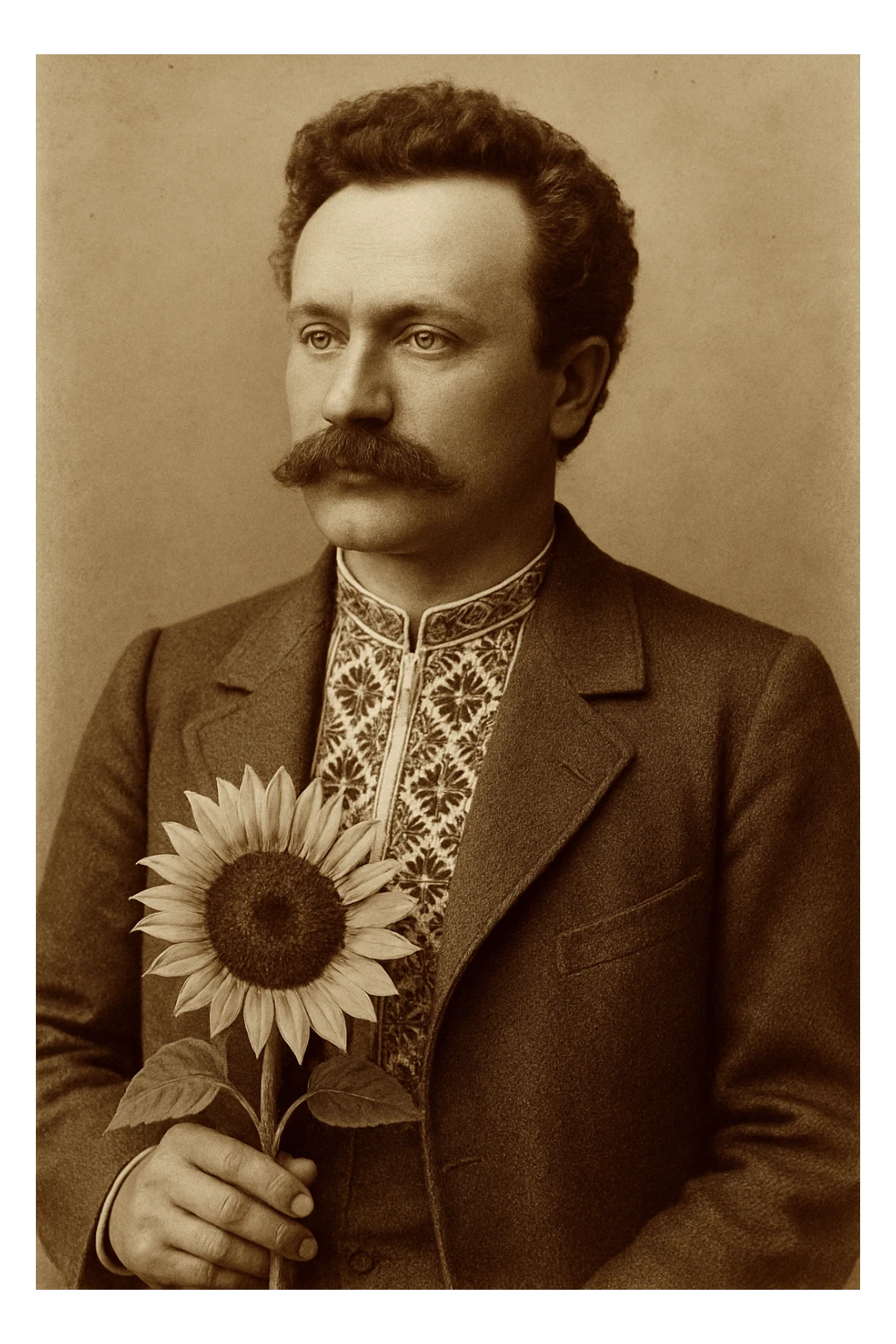 holds a sunflower in his hand sticker