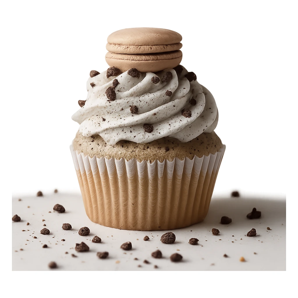 Change the icing to cookies and cream style with white icing and visible cookie crumbs, keep the realistic cupcake and accessories, photorealistic style, transparent background. sticker