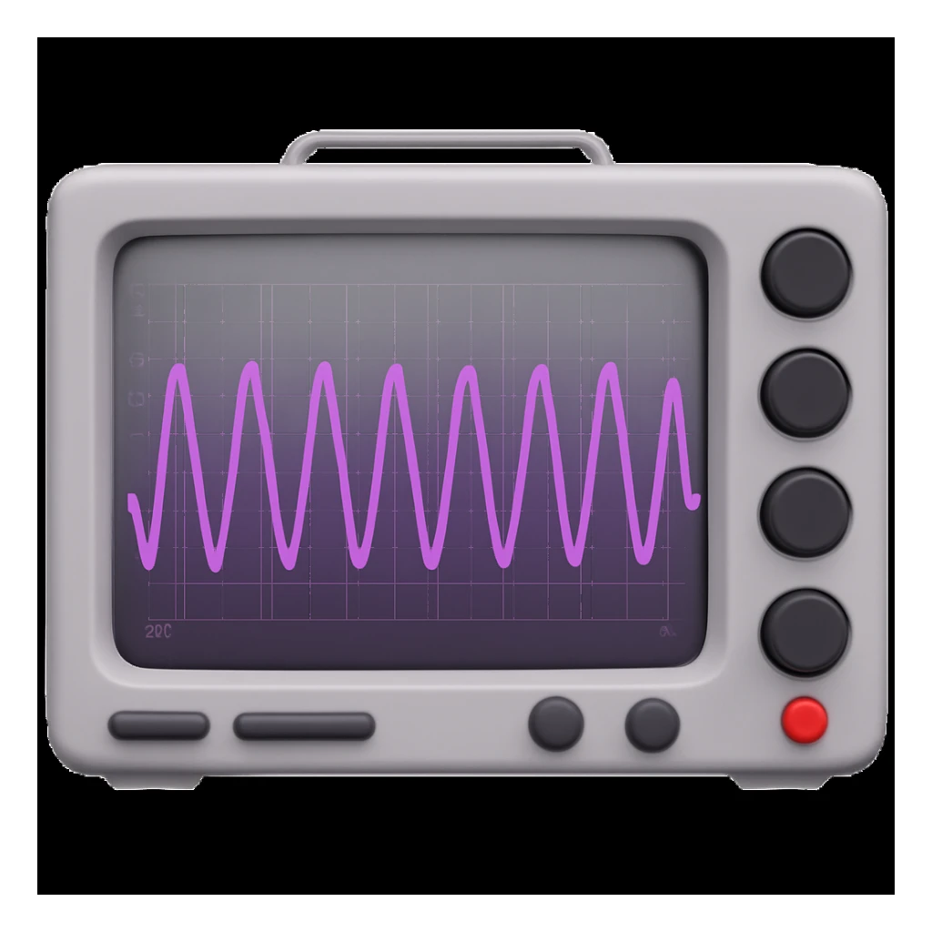 green sine wave in oscilloscope, emoji, purple sine wave, light gray oscilloscope sticker