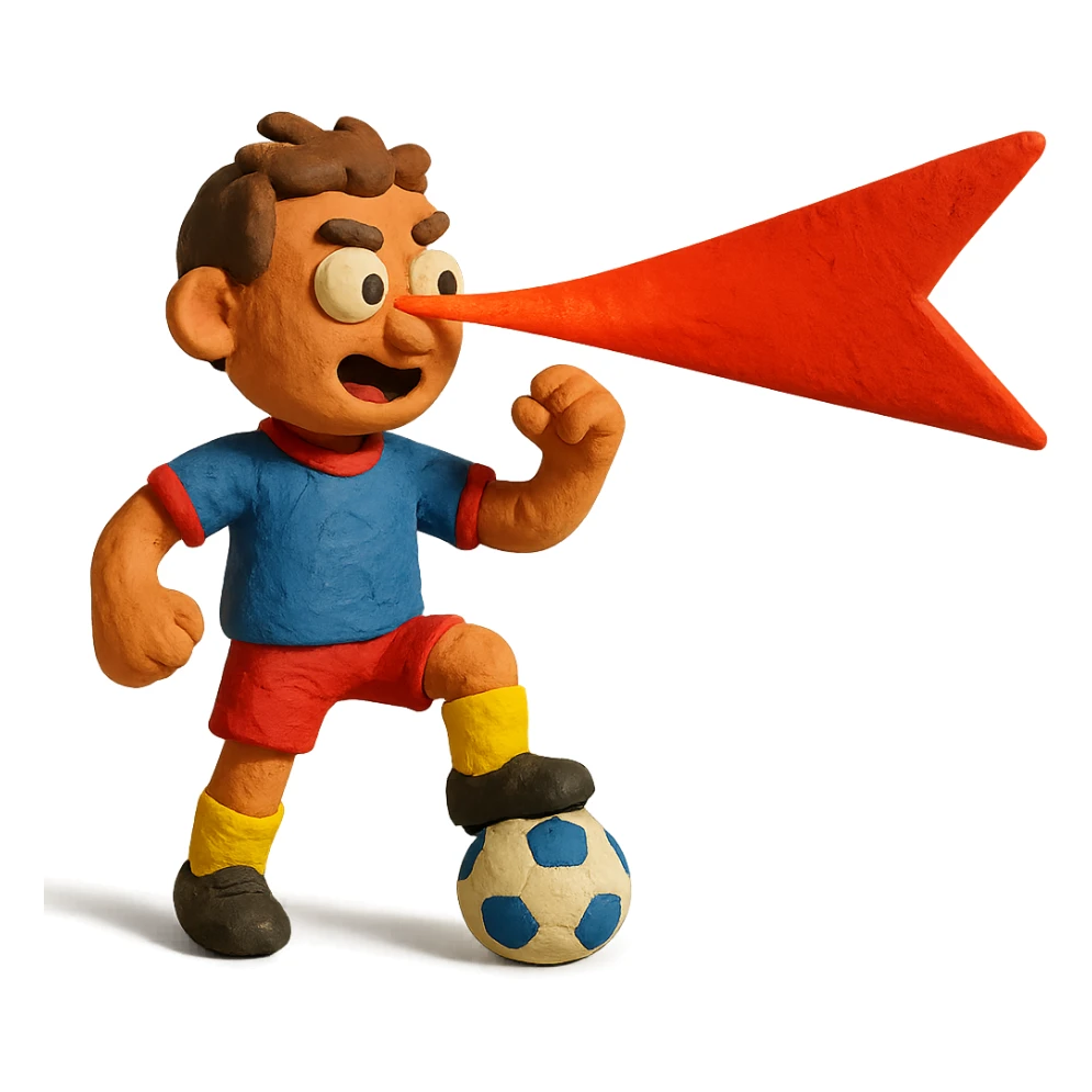 claymation style soccer player with a laser beam, playful sticker
