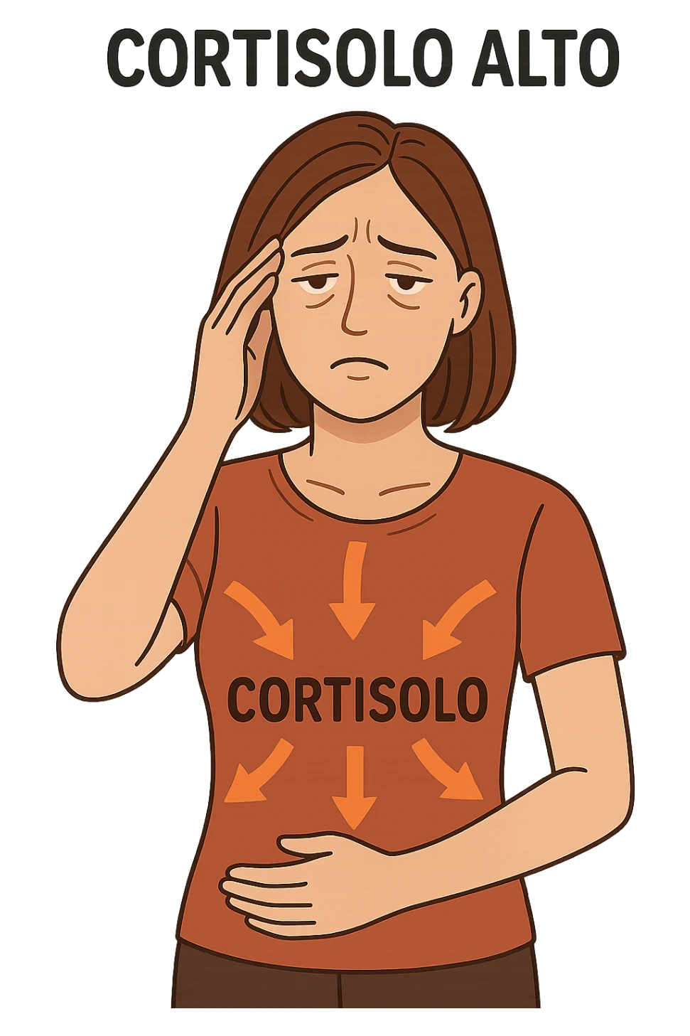 donna con Cortisolo alto con freccie che indicano. In italiano sticker