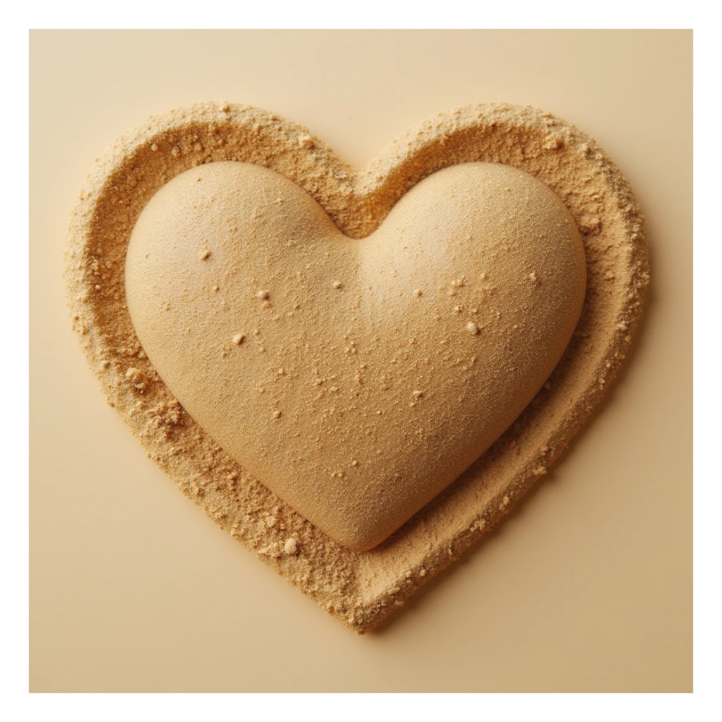 heart icon with realistic desert sand fill, textured surface, warm sandy tones, no background sticker