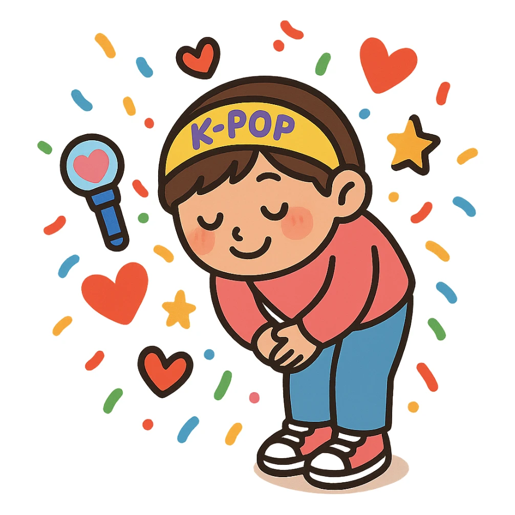 kpop fan bow with confetti and hearts, fun and festive sticker