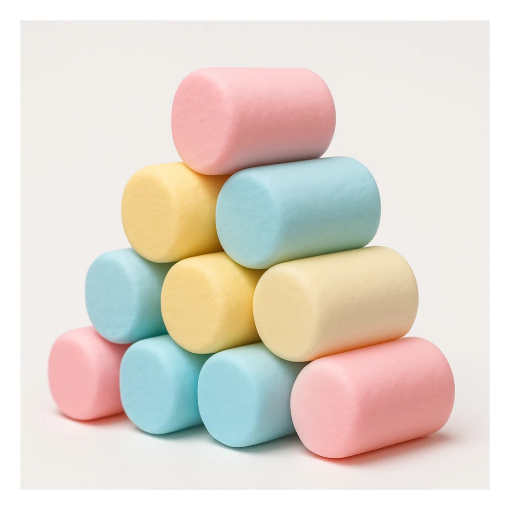 Make the colorful cylindrical marshmallows smaller, keep the style and background the same as in the reference images. sticker