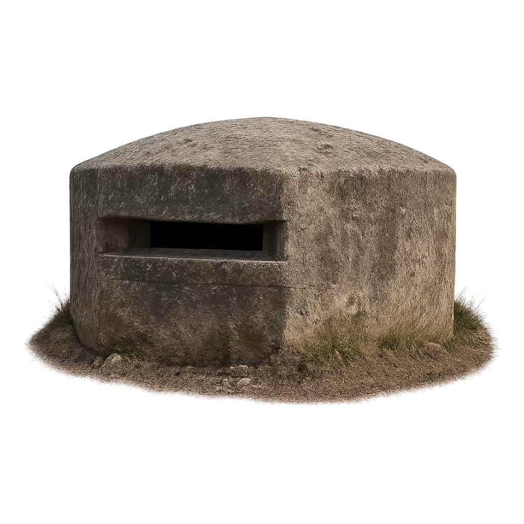 A realistic military pillbox with a rugged, weathered appearance. sticker