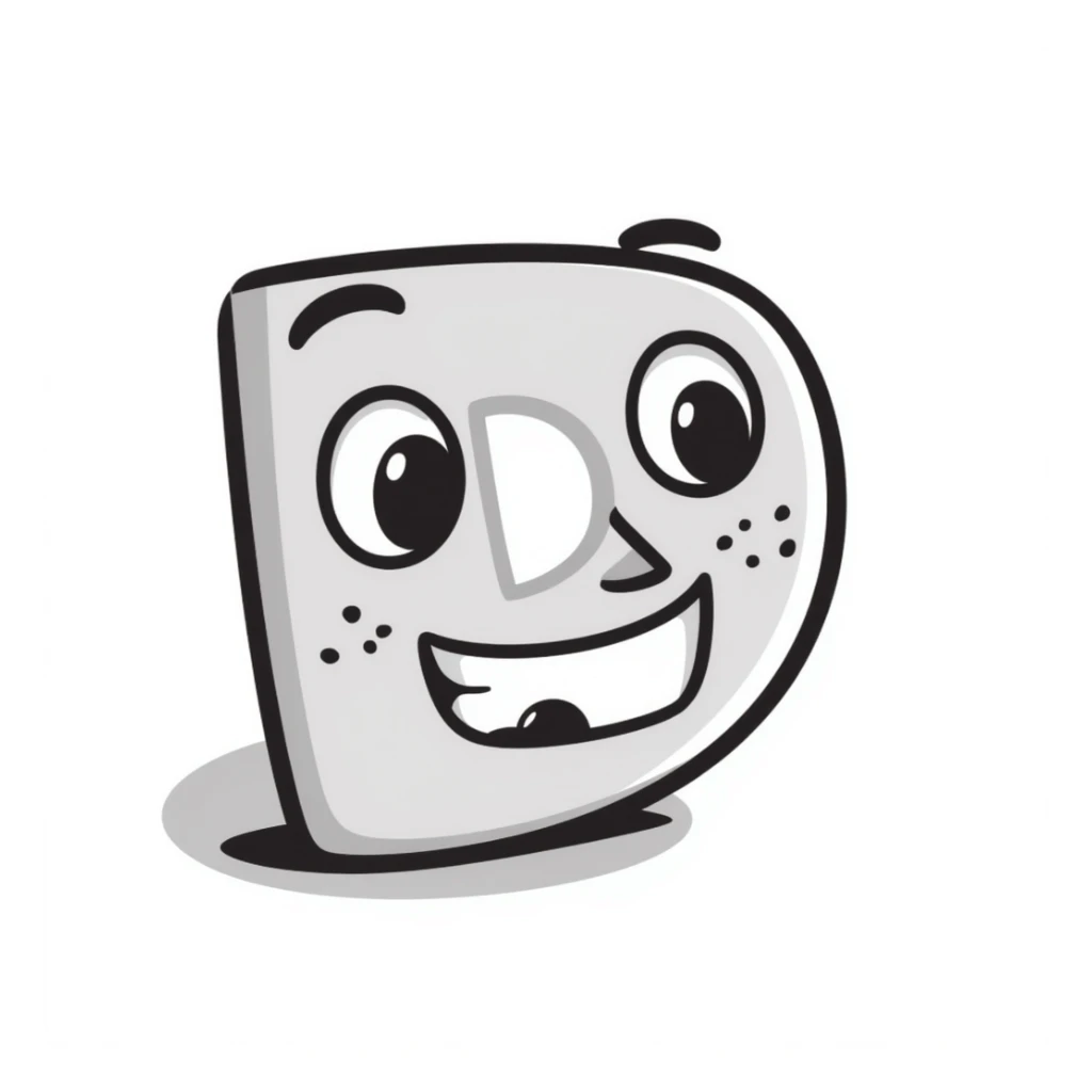 A hand-drawn wooden letter D block with a silly cute expression sticker