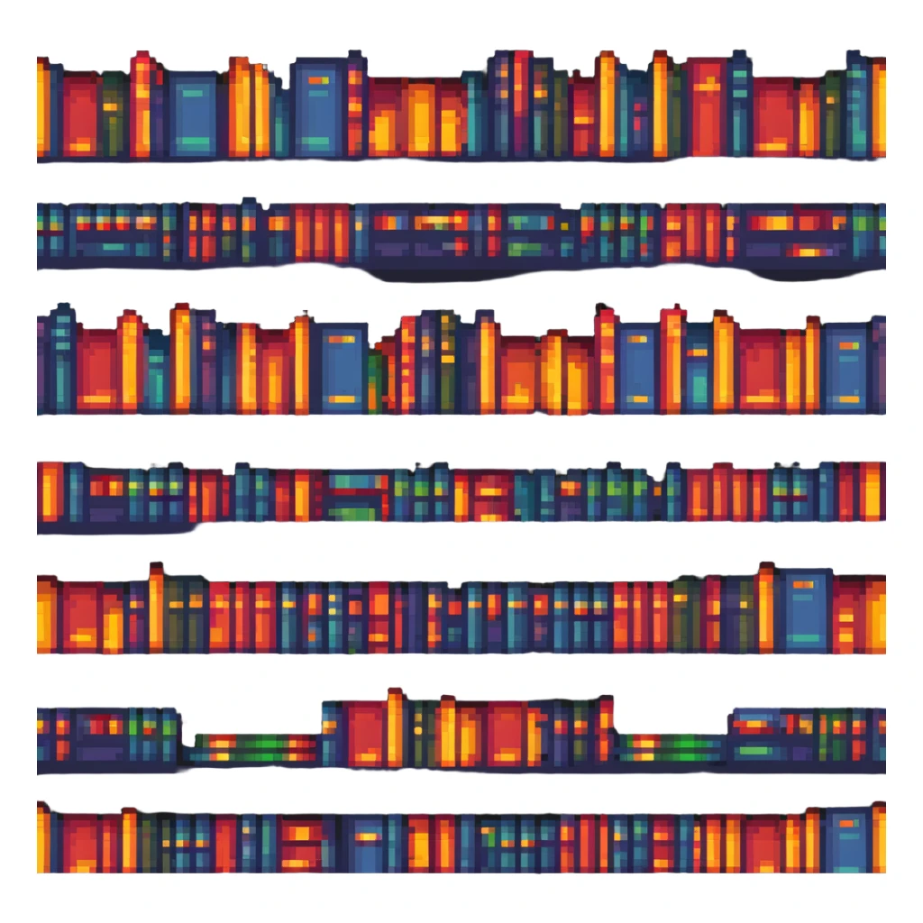 pixel art bookshelf with colorful books in a row sticker