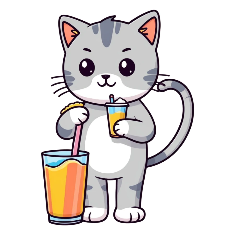 Cat with human feet drinking a slushy sticker