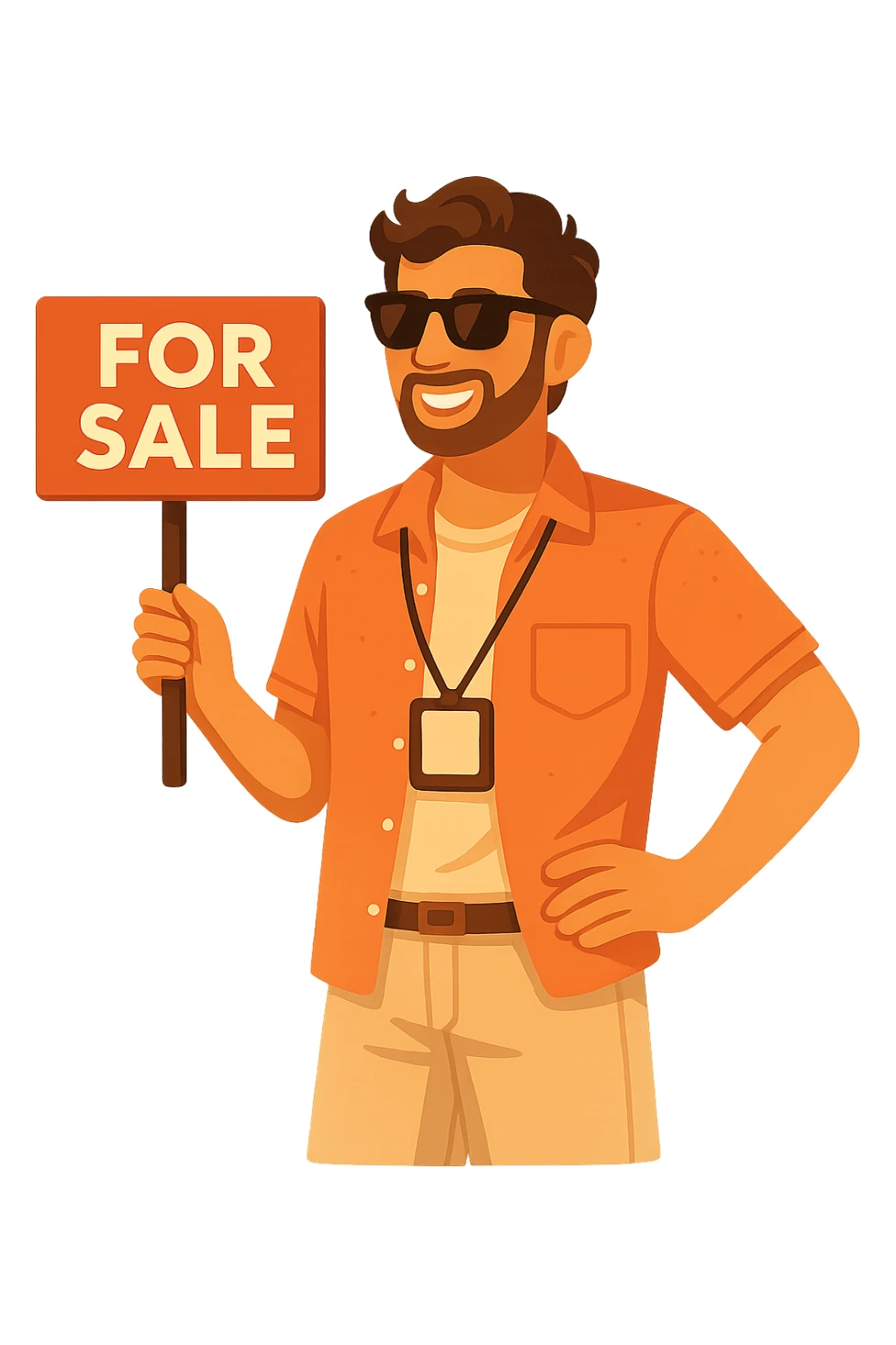 Remove the background, keep the real estate agent wearing sunglasses in a summer vacation style, on a transparent background. sticker