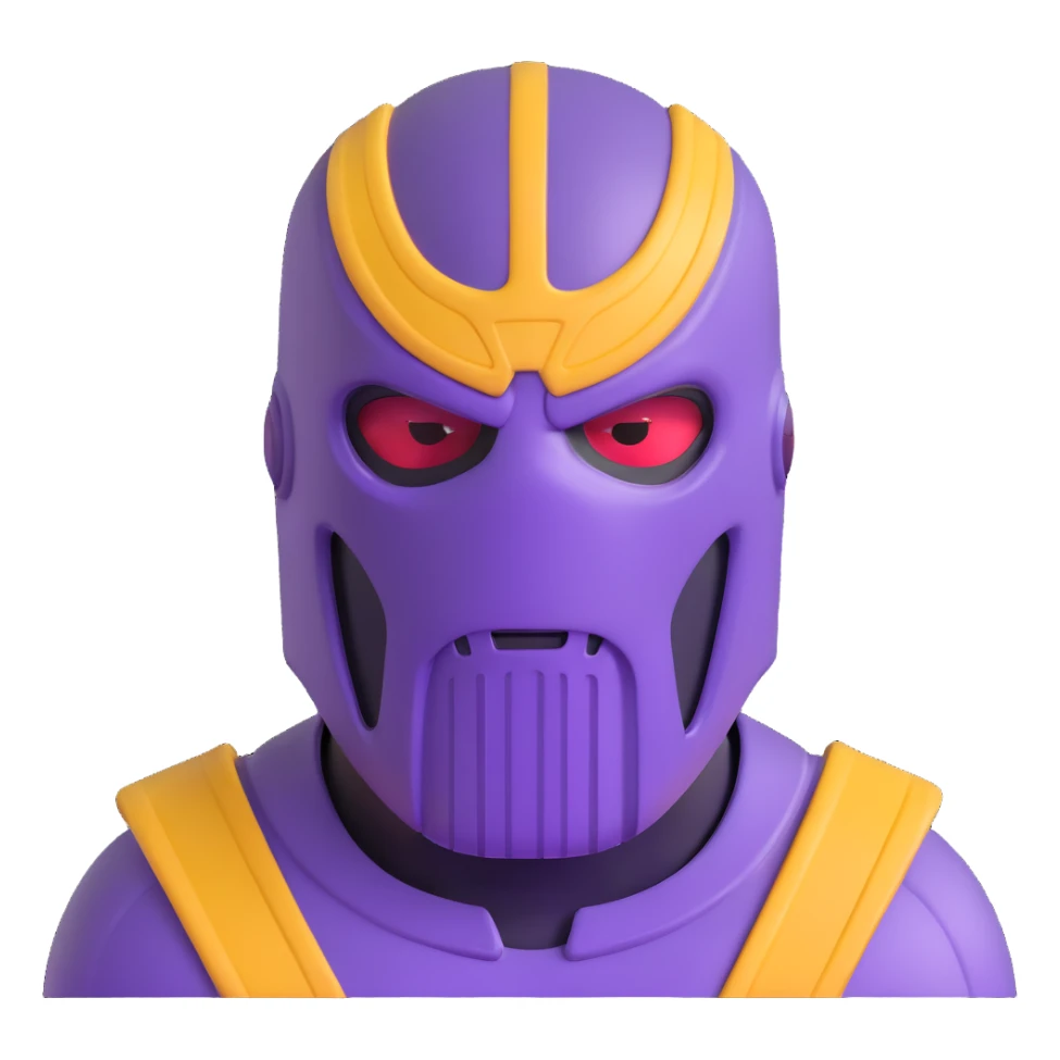Purple villain Thanos wearing red Squid Game guard mask sticker