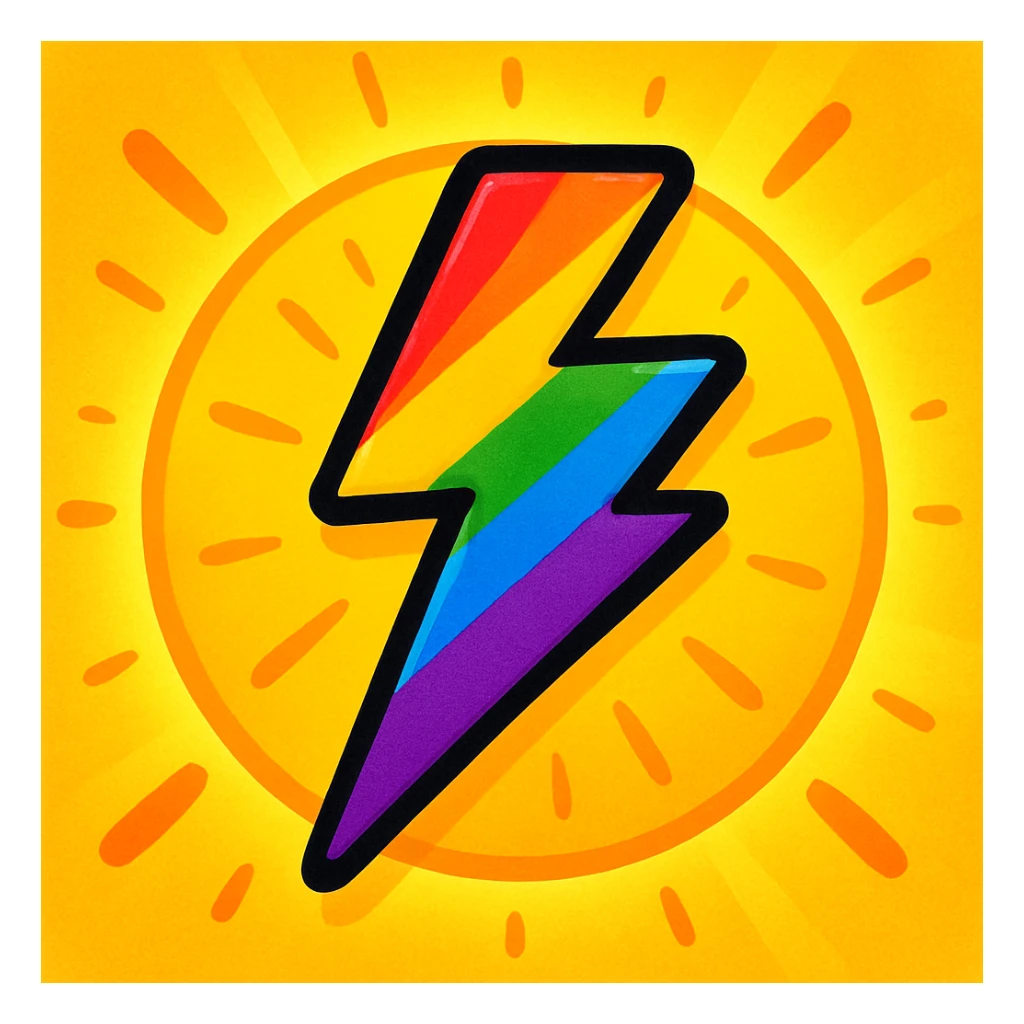 gay pride emoji, rainbow lightning bolt, energetic and bold, vibrant colors sticker