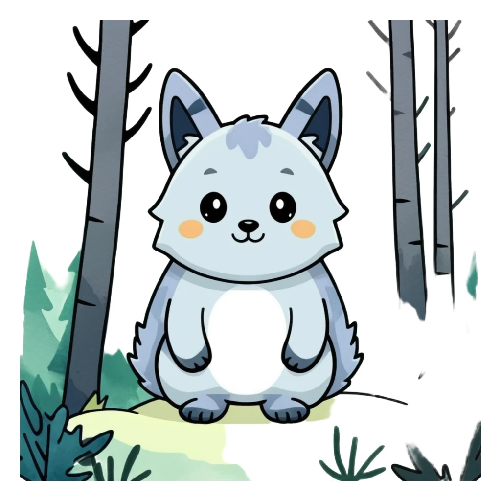 watercolor furry creature in a misty forest sticker