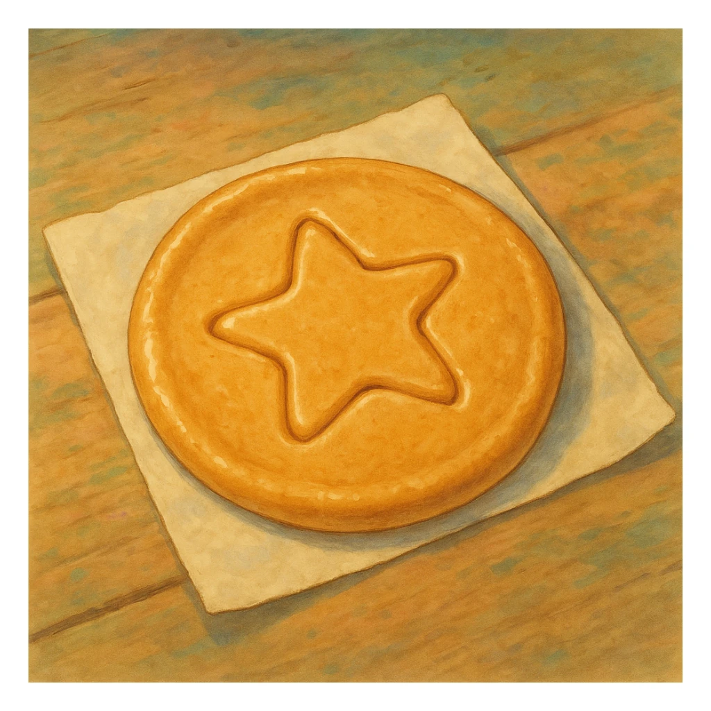 ghibli style dalgona candy with star shape, inspired by Squid Game sticker