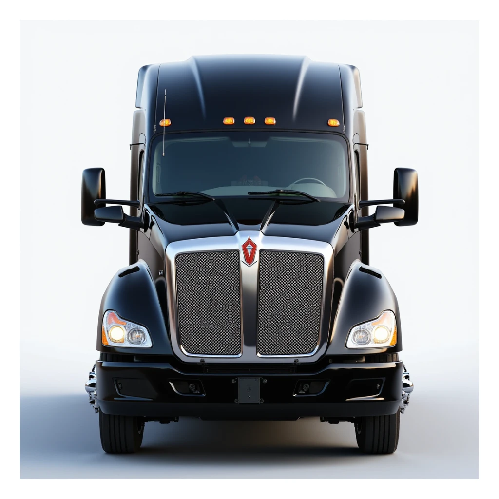 2025 Kenworth T680 semi truck, black, front view, close-up, realistic style sticker