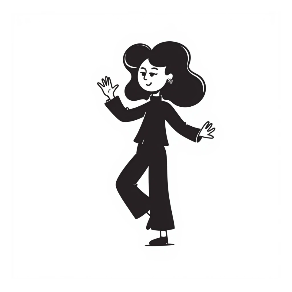 Blackpink Lisa as a hand-drawn black outline doodle, minimal details, dancing sticker