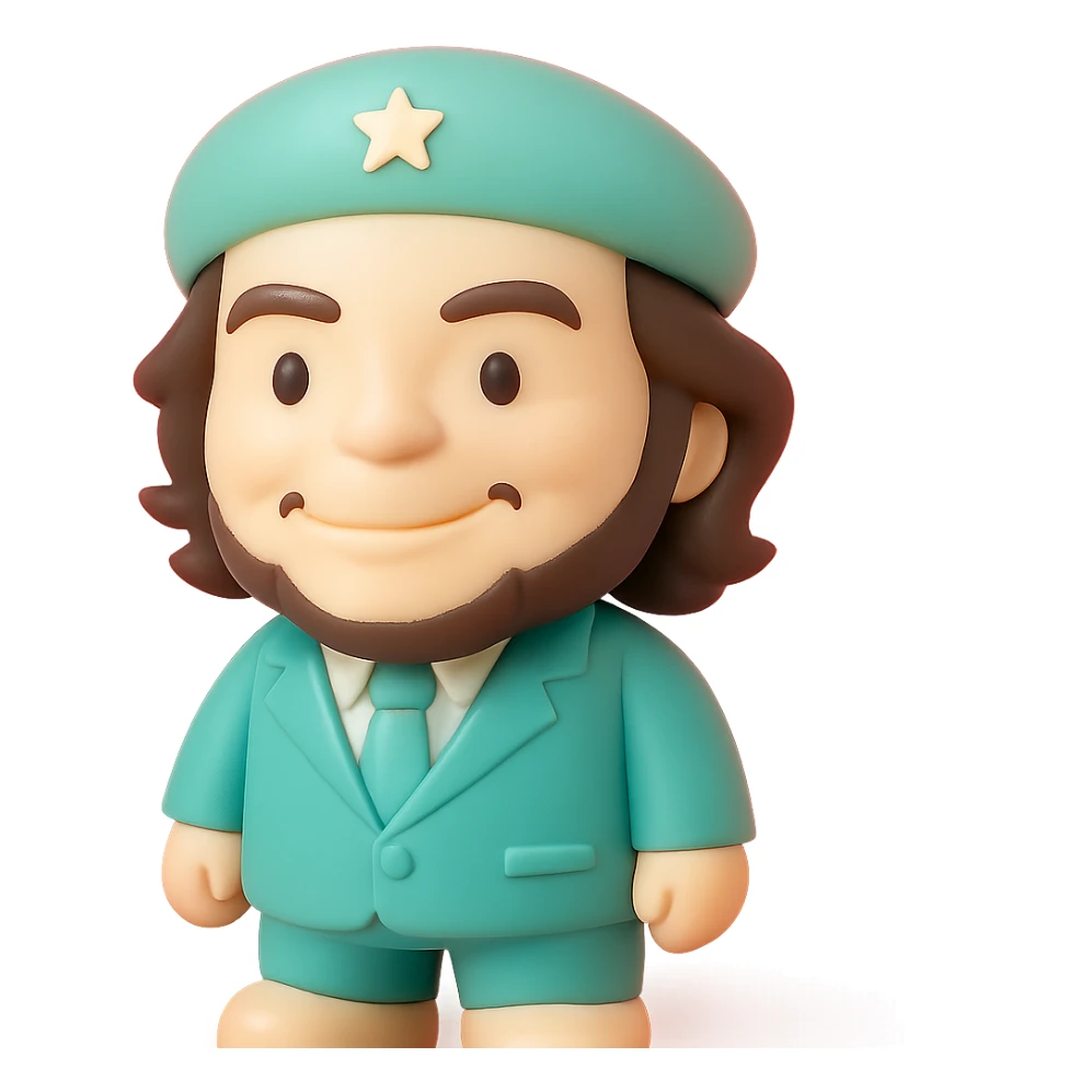 statuette of Che Guevara in a suit and tie, big head, confident smile sticker