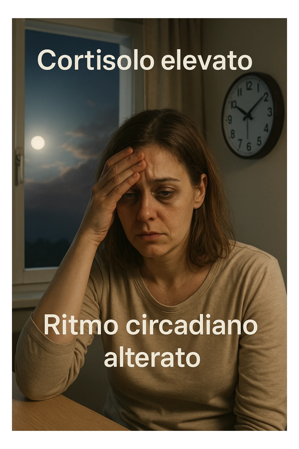 Donna con cortisolo elevato ritmo circadiano alterato immagine realistiche in italiano sticker