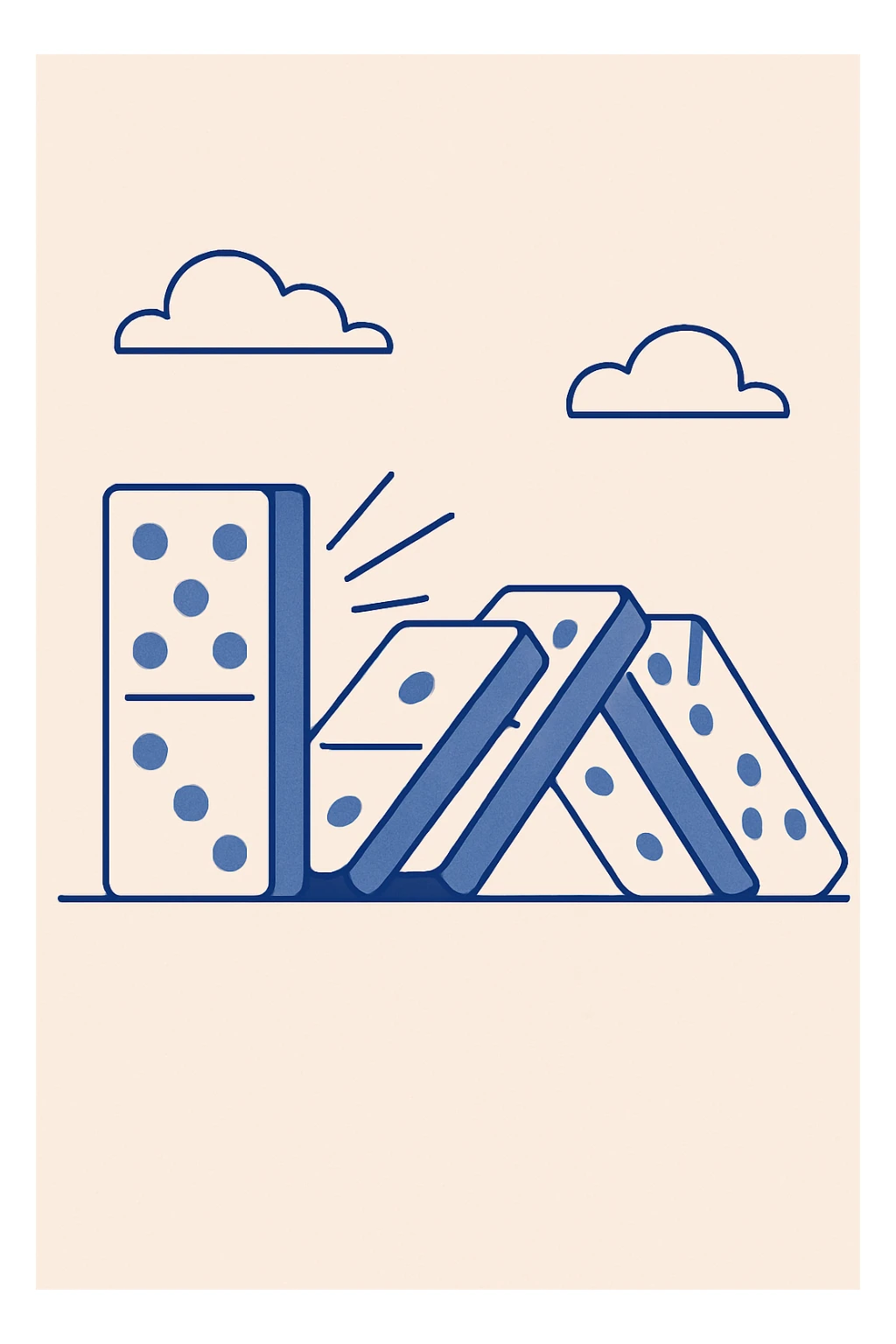 domino effect, a sequence of domino tiles falling, dynamic motion, simple background sticker