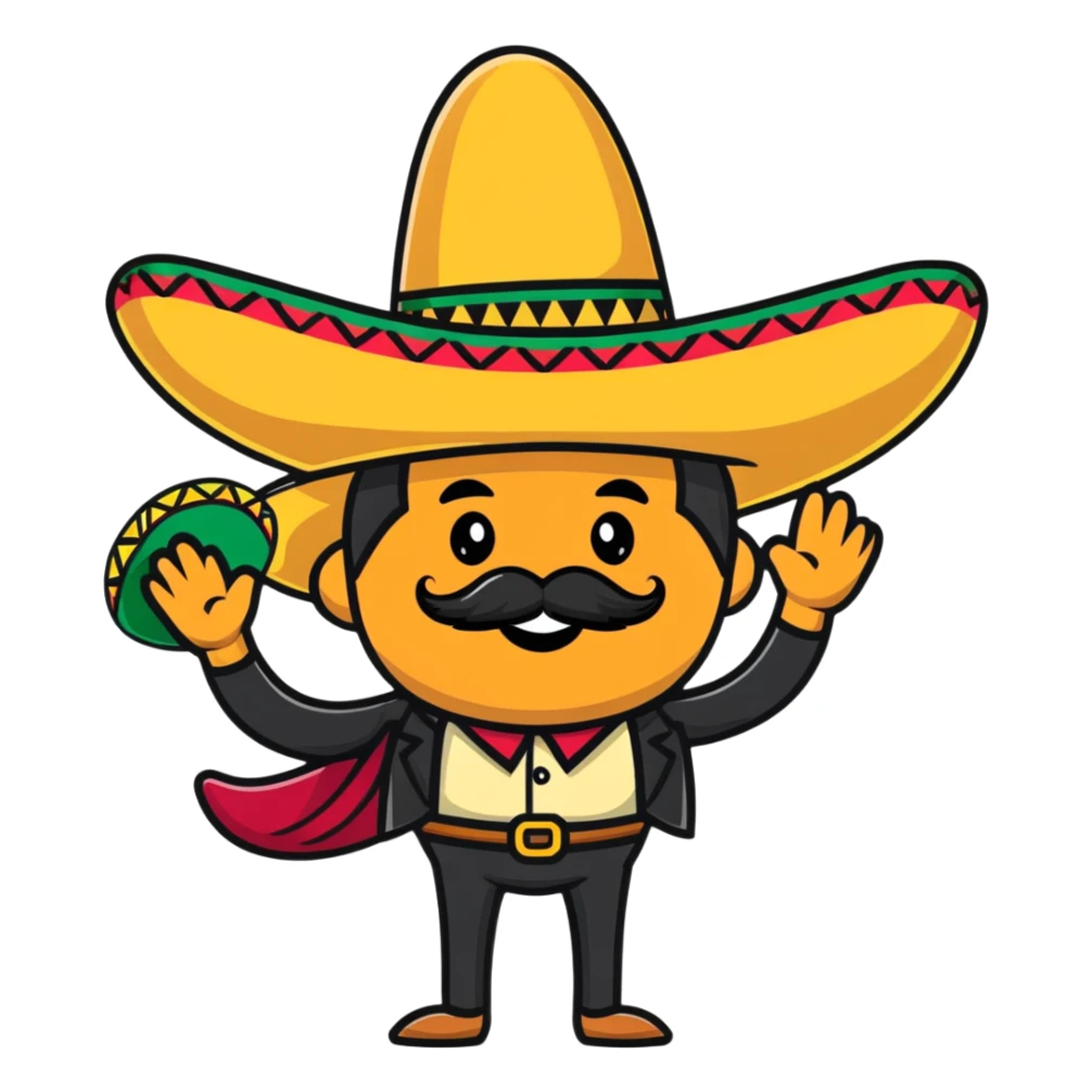funny Mexican character with a big mustache and sombrero, smiling sticker
