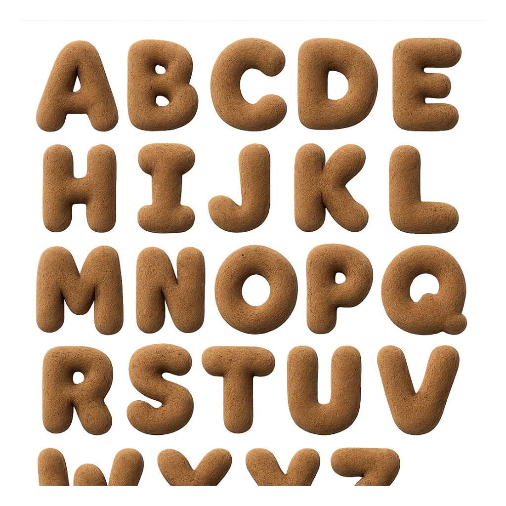 brown plush English alphabet, each letter as a separate plush toy, soft texture sticker