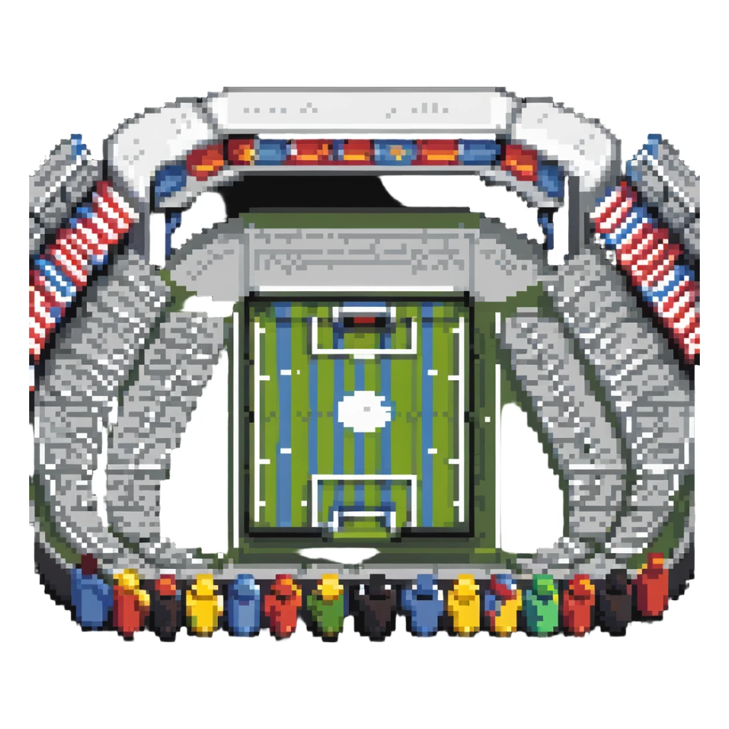 Pixel art stadium filled with cheering crowd, sports boom sticker