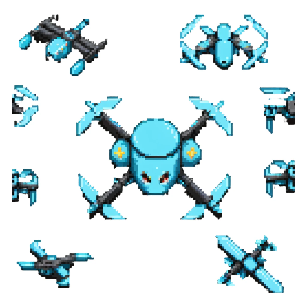 combat drone with weapons and cyan details sticker