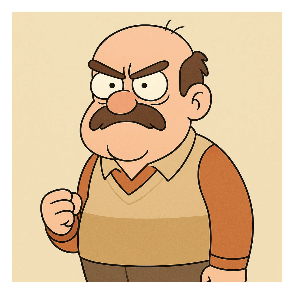 Henio from Tesco Poland ad, looking angry, cartoon style sticker