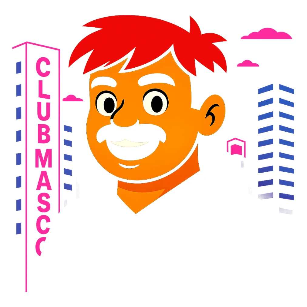 Change any visible text from 'Hotel' to 'Club Mascot', keep the vibrant toon style, neon city background, and all other details the same sticker