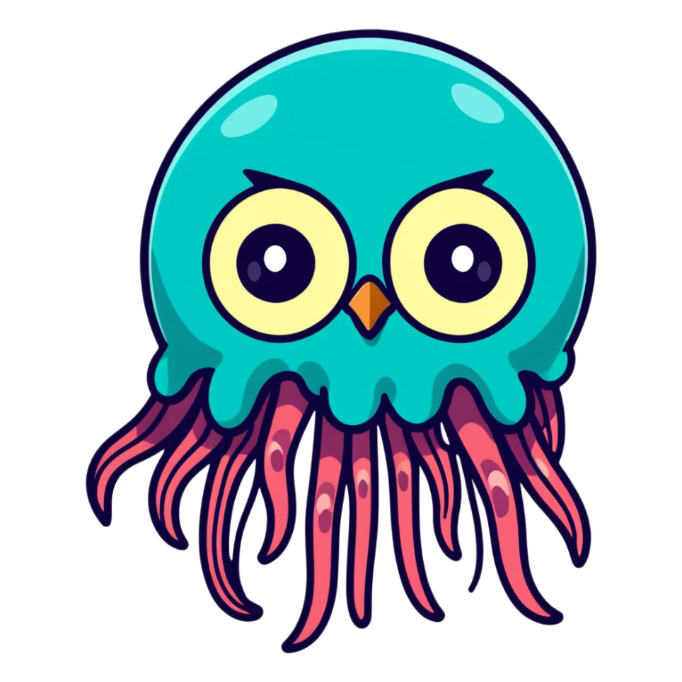 Half owl half jellyfish fantasy creature with glowing tentacles sticker