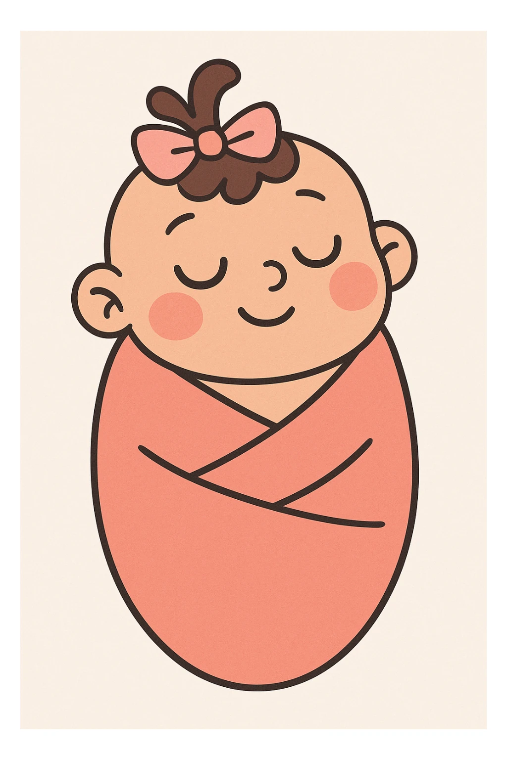 a baby girl swaddled in a blanket, eyes closed, serene expression, minimal background sticker