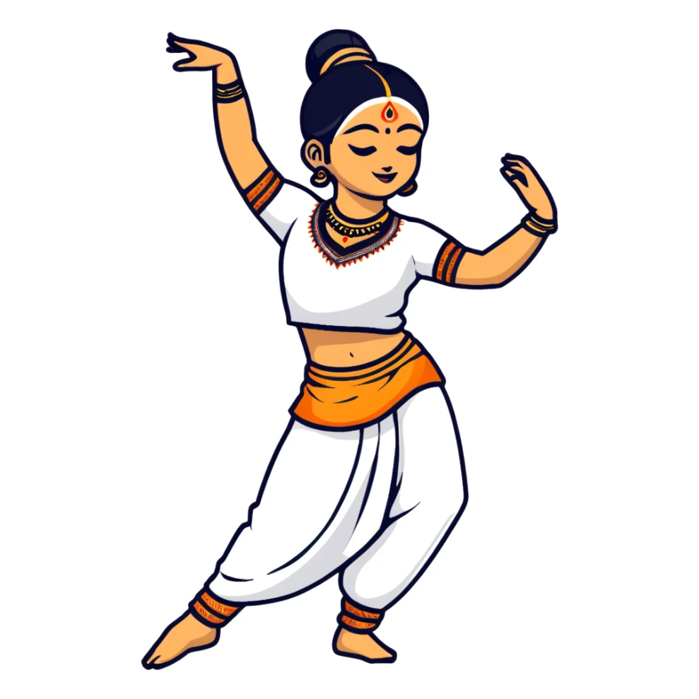 dancer in traditional Indian attire, mid-dance pose, vibrant colors sticker