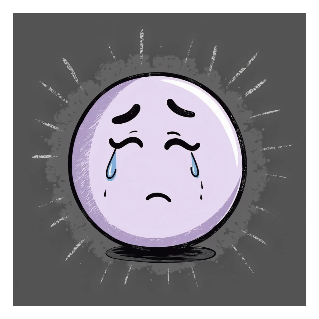 crying face with closed eyes emoji, hand-drawn chalk style, soft lilac color palette, rough doodle-like texture, looks like pastel chalk on a dark surface, aesthetic and emotional, suitable for Telegram channel sticker