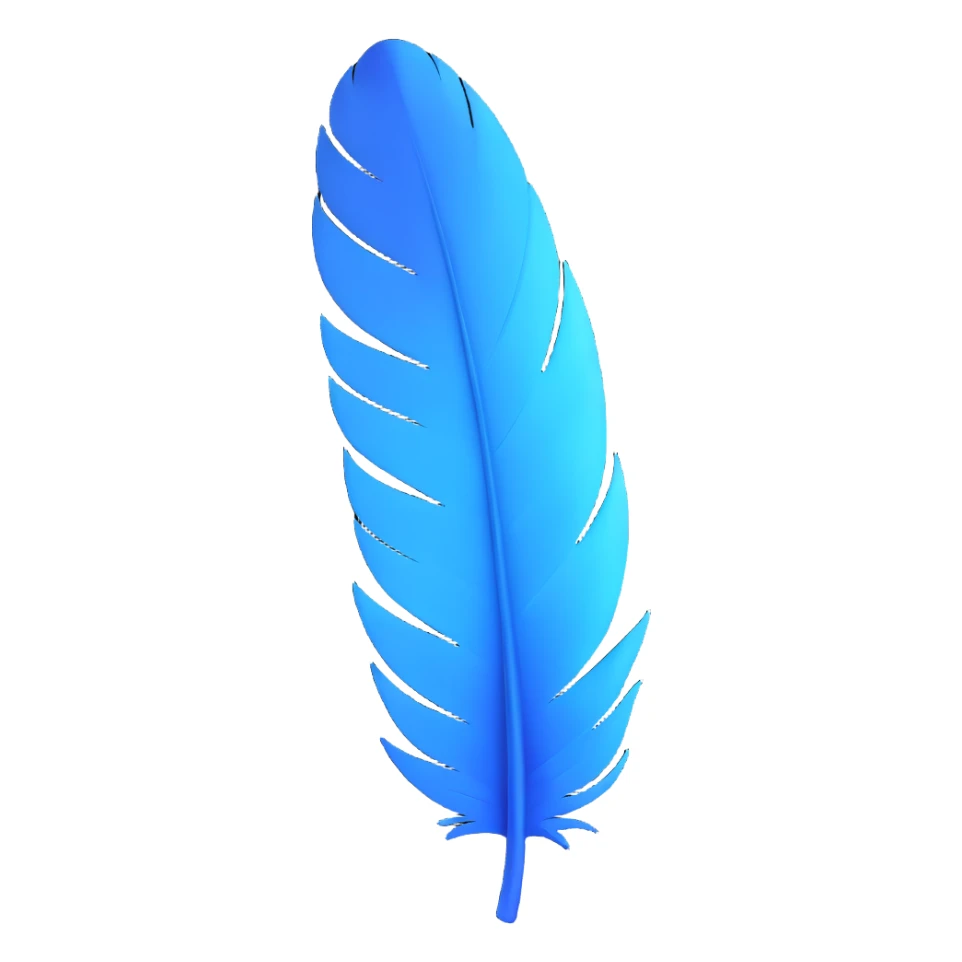 a blue feather with soft gradients and gentle curves, minimalistic style sticker