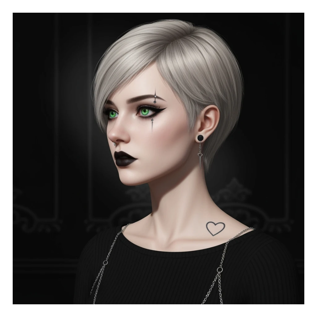 goth profile picture with a heart accent, cute, expressive, minimal, variation 4 sticker