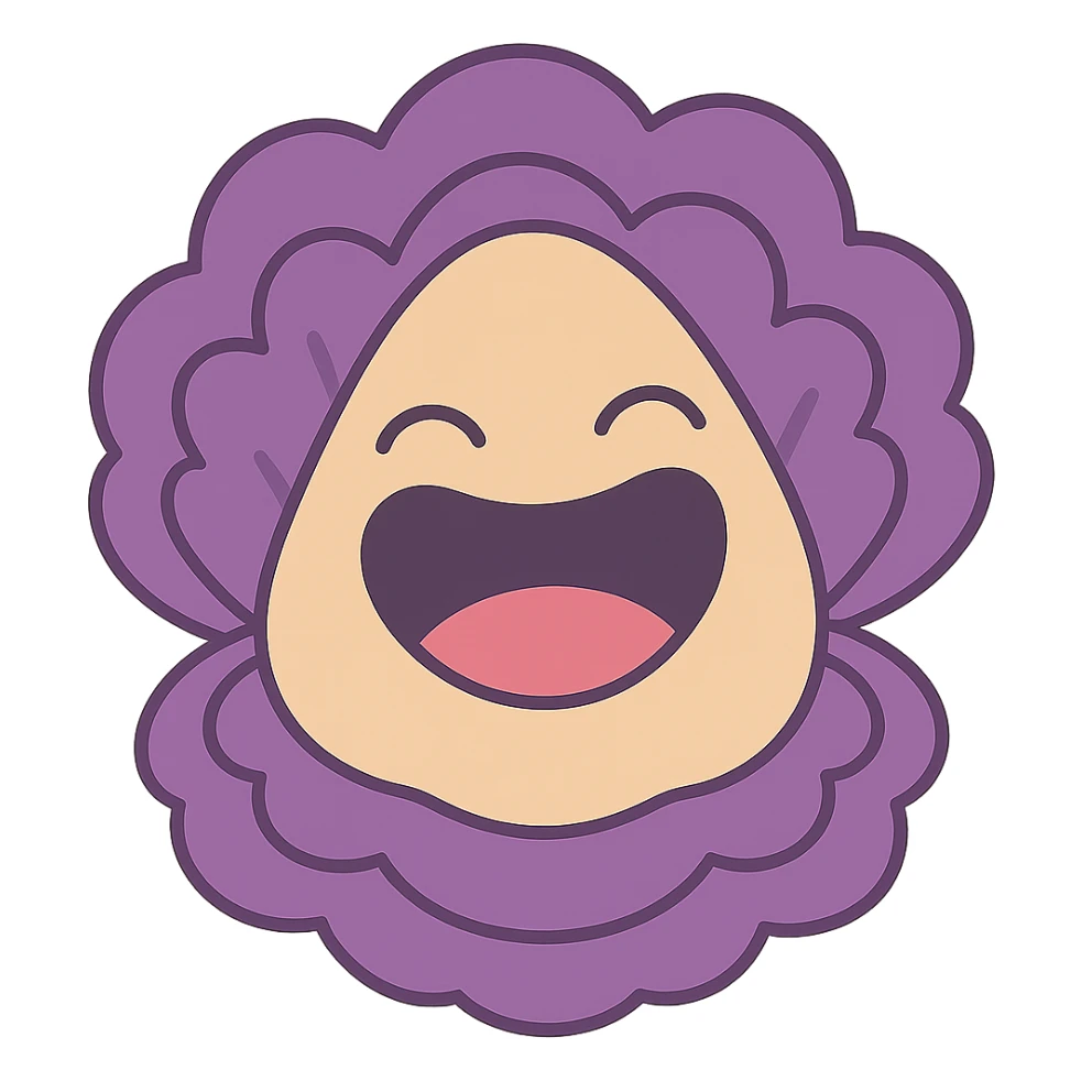 Cute oyster with an expression bursting into laughter, eyes squinting, mouth wide open, in pastel toon style, transparent background. sticker