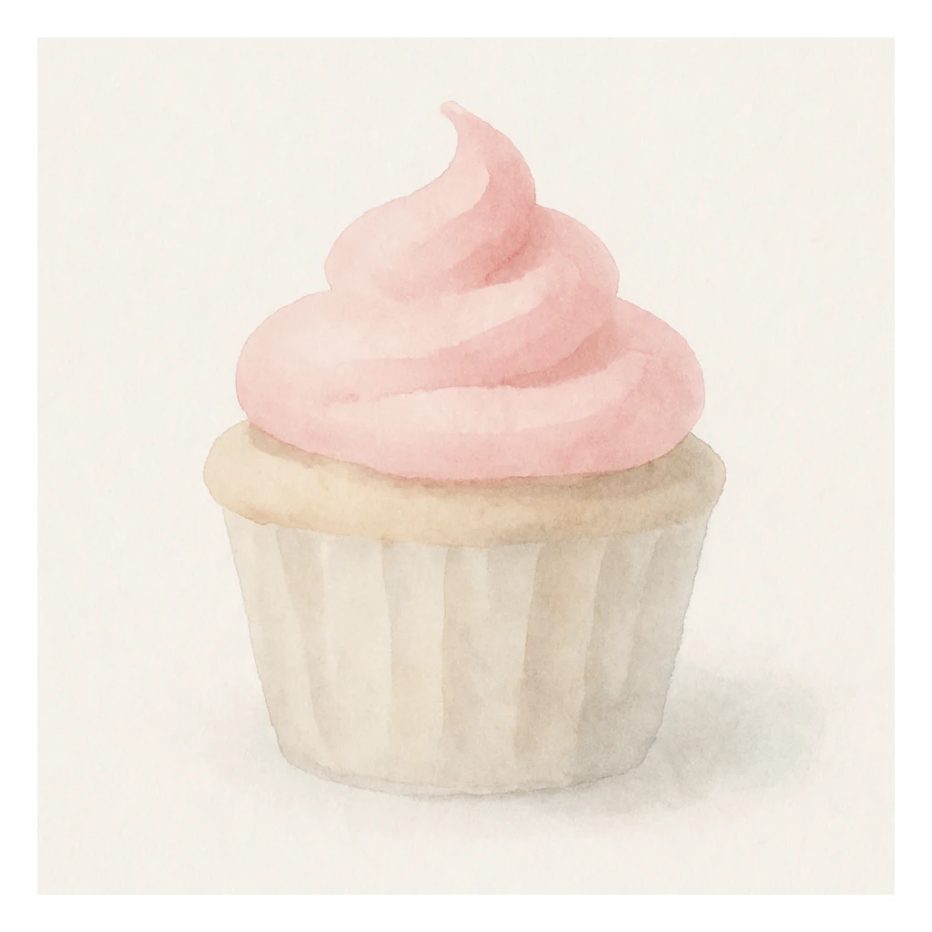 cupcake with pink icing, watercolor illustration style sticker