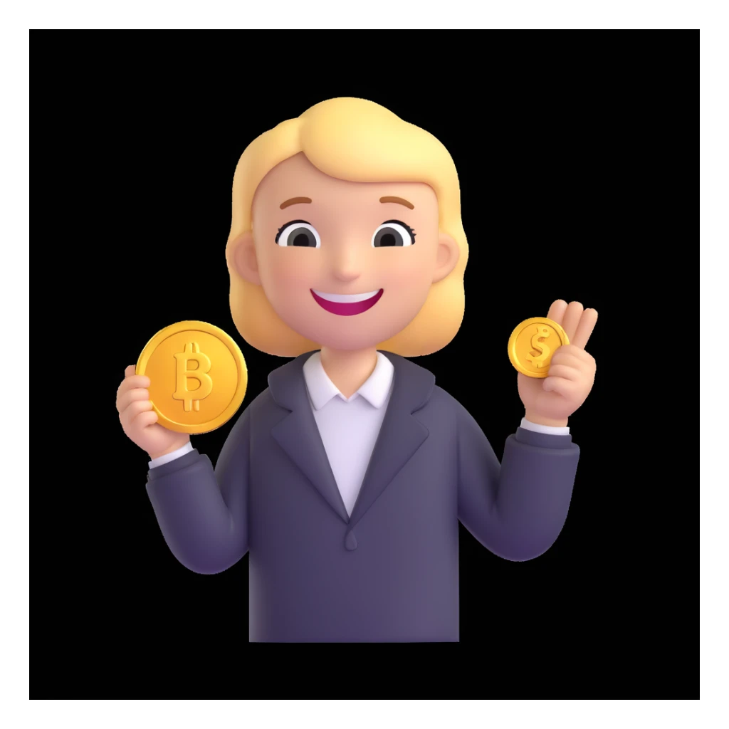 smiling character with a shining coin, representing luck and a new beginning sticker